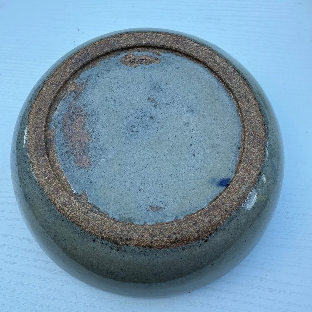 Studio Pottery Bowl Vintage Blue Grey Speckled Salt Glaze Stoneware 7.5